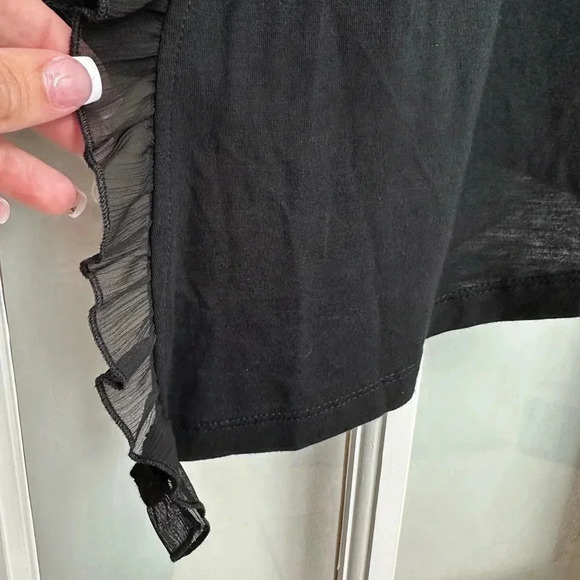 Saks Fifth Avenue Black Ruffle Sequin Lightweight Open Front Cardigan Size M - Picture 9 of 13